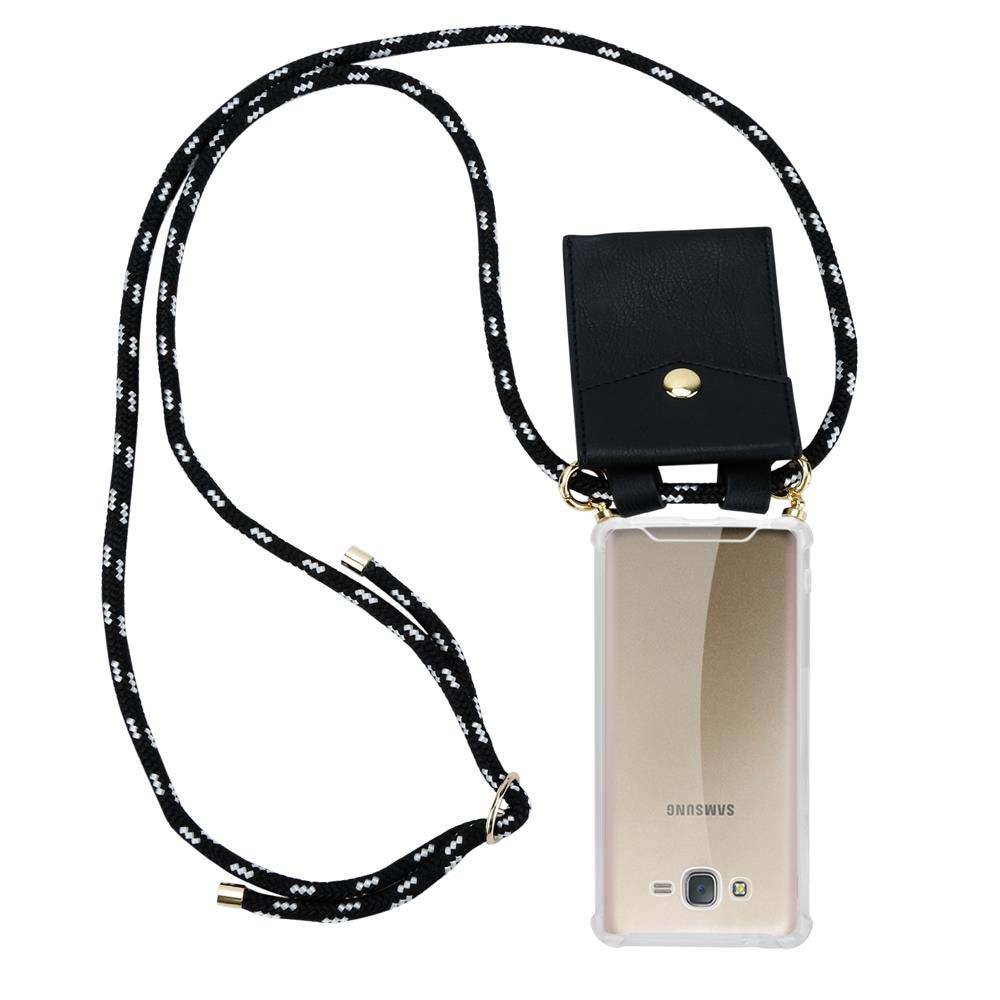 Cadorabo Hülle für Samsung Galaxy J7 2015 Schutzhülle in Schwarz Handy Kette Silikon Kordel abnehmbares Etui