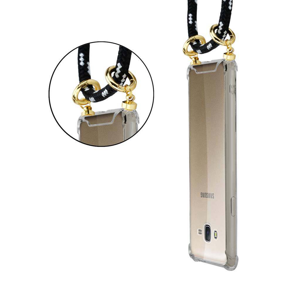 Cadorabo Hülle für Samsung Galaxy J7 2015 Schutzhülle in Schwarz Handy Kette Silikon Kordel abnehmbares Etui