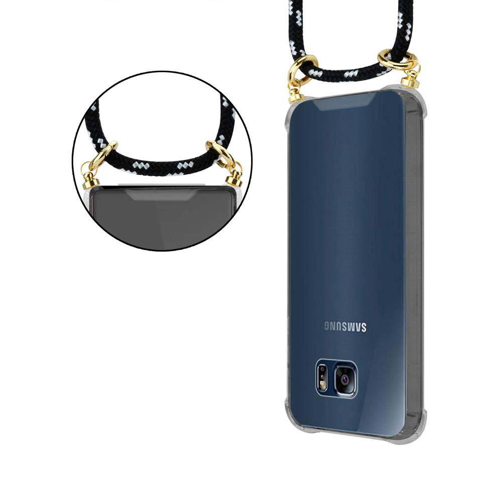 Cadorabo Hülle für Samsung Galaxy S6 EDGE Schutzhülle in Schwarz Handy Kette Silikon Kordel abnehmbares Etui