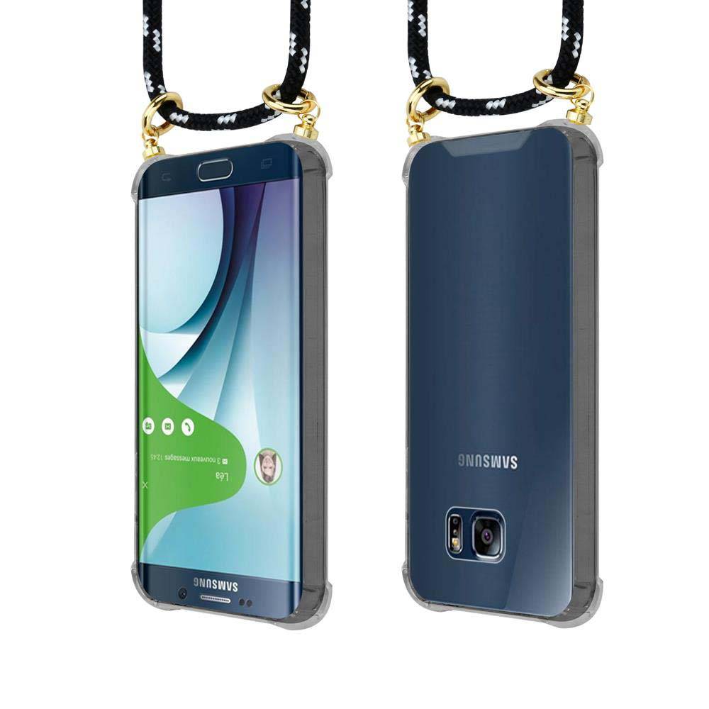 Cadorabo Hülle für Samsung Galaxy S6 EDGE Schutzhülle in Schwarz Handy Kette Silikon Kordel abnehmbares Etui