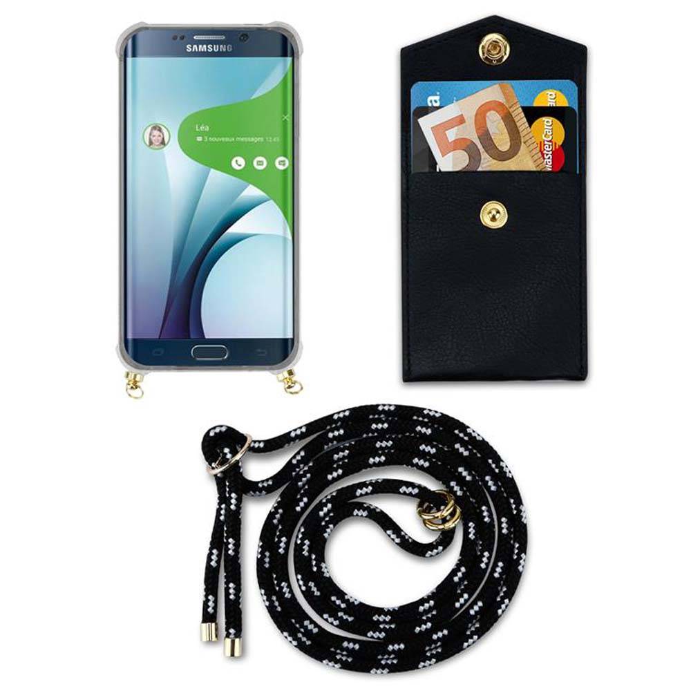 Cadorabo Hülle für Samsung Galaxy S6 EDGE Schutzhülle in Schwarz Handy Kette Silikon Kordel abnehmbares Etui