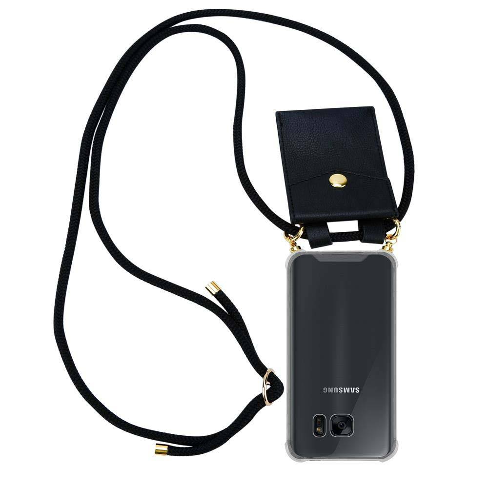 Cadorabo Hülle für Samsung Galaxy S7 EDGE Schutzhülle in Schwarz Handy Kette Silikon Kordel abnehmbares Etui