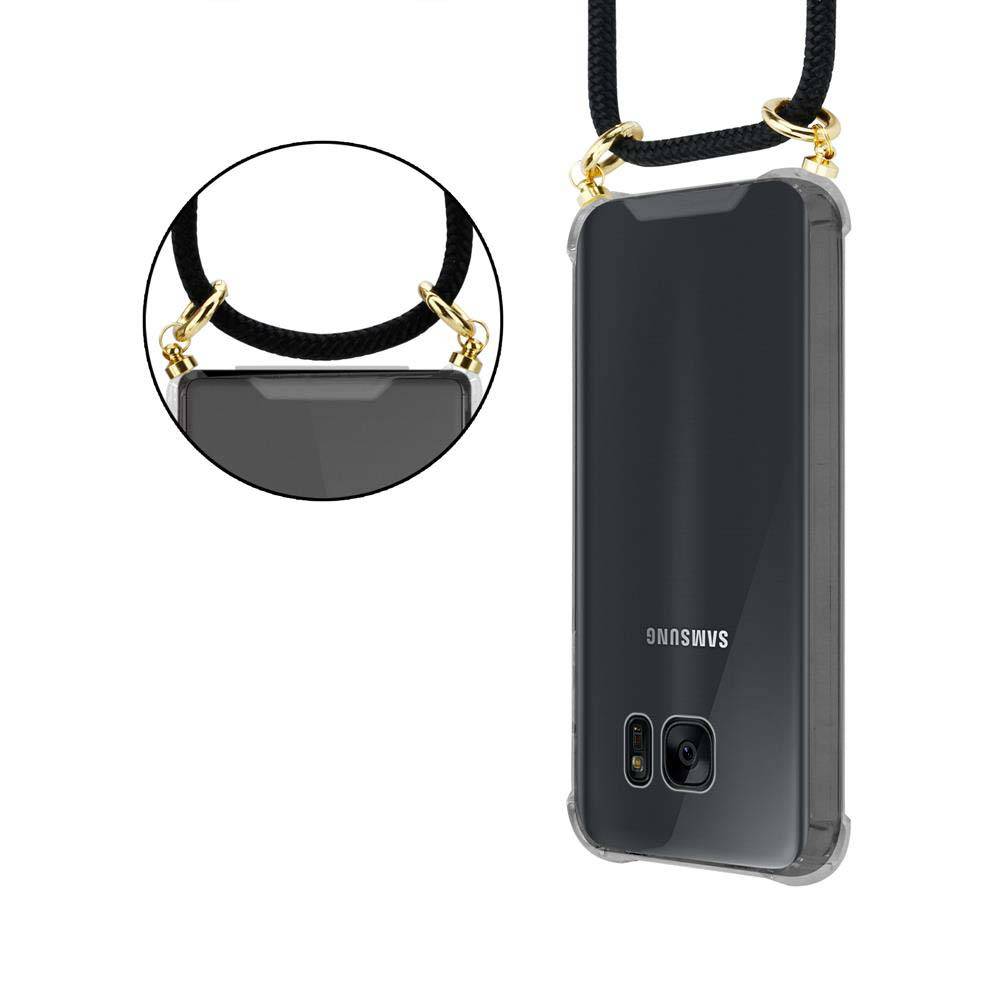Cadorabo Hülle für Samsung Galaxy S7 EDGE Schutzhülle in Schwarz Handy Kette Silikon Kordel abnehmbares Etui