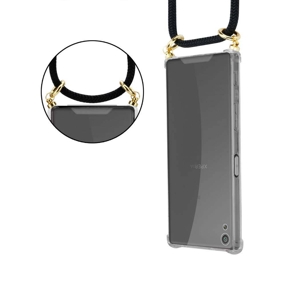 Cadorabo Hülle für Sony Xperia XA Schutzhülle in Schwarz Handy Kette Silikon Kordel abnehmbares Etui