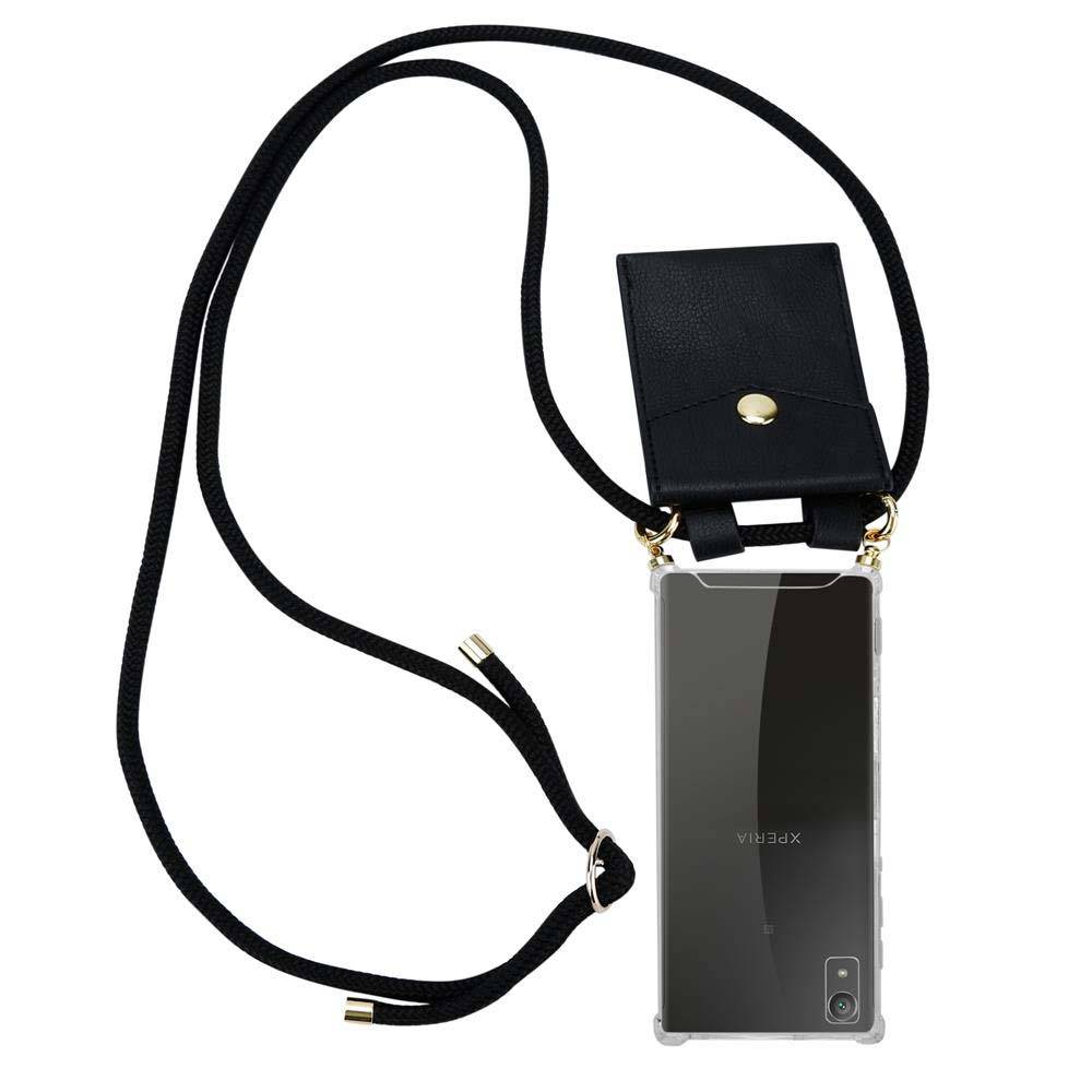 Cadorabo Hülle für Sony Xperia XA1 Schutzhülle in Schwarz Handy Kette Silikon Kordel abnehmbares Etui