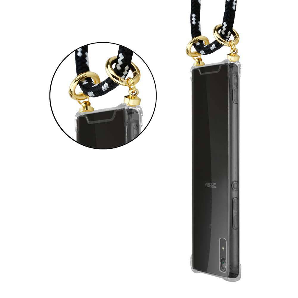 Cadorabo Hülle für Sony Xperia XA1 Schutzhülle in Schwarz Handy Kette Silikon Kordel abnehmbares Etui
