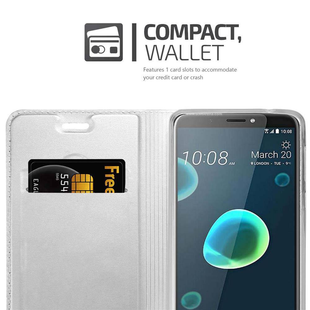 Cadorabo Handyhülle für HTC Desire 12 PLUS Schutz Hülle in Silber Cover Etui Book Case Booklet