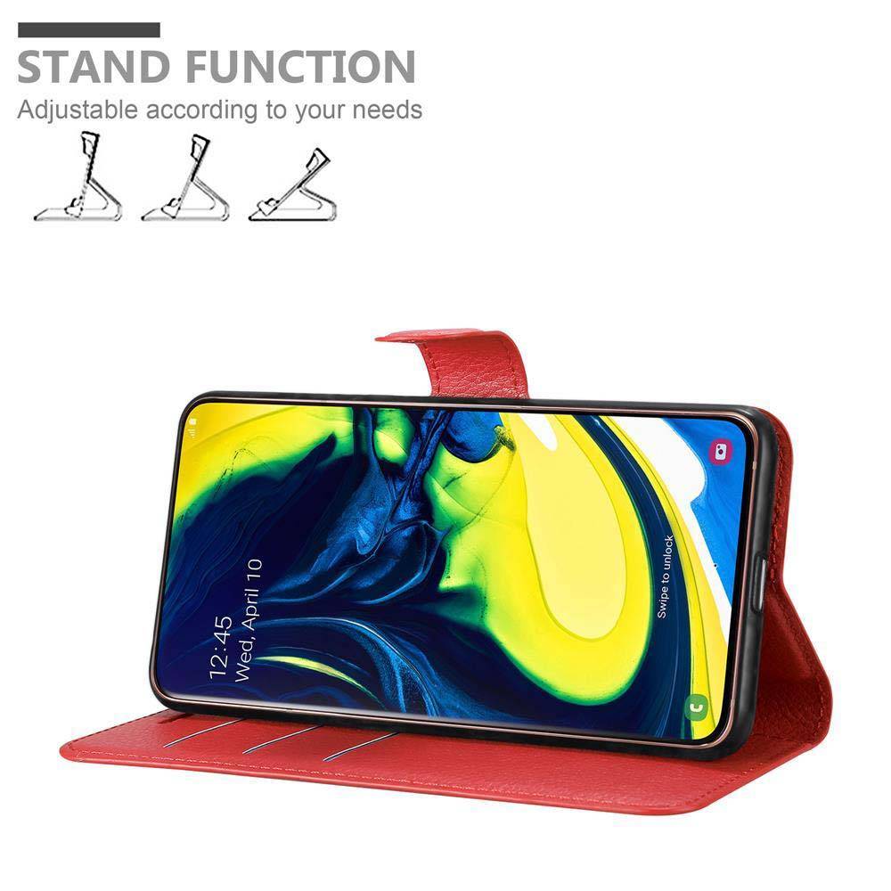 Cadorabo Hülle für Samsung Galaxy A80 / A90 4G Schutz Hülle in Rot Handyhülle Etui Case Cover Magnetverschluss
