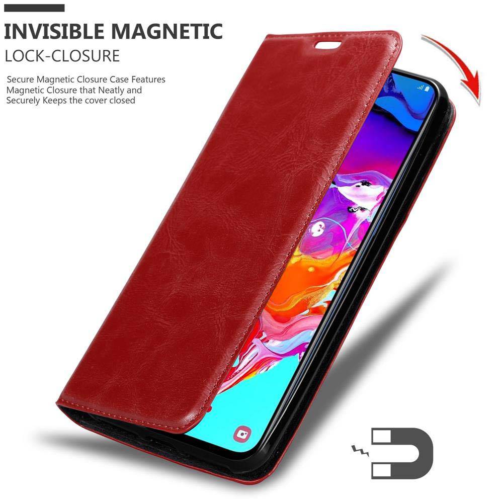 Cadorabo Hülle für Samsung Galaxy A70 / A70s Schutz Hülle in Rot Handyhülle Etui Case Cover Magnetverschluss