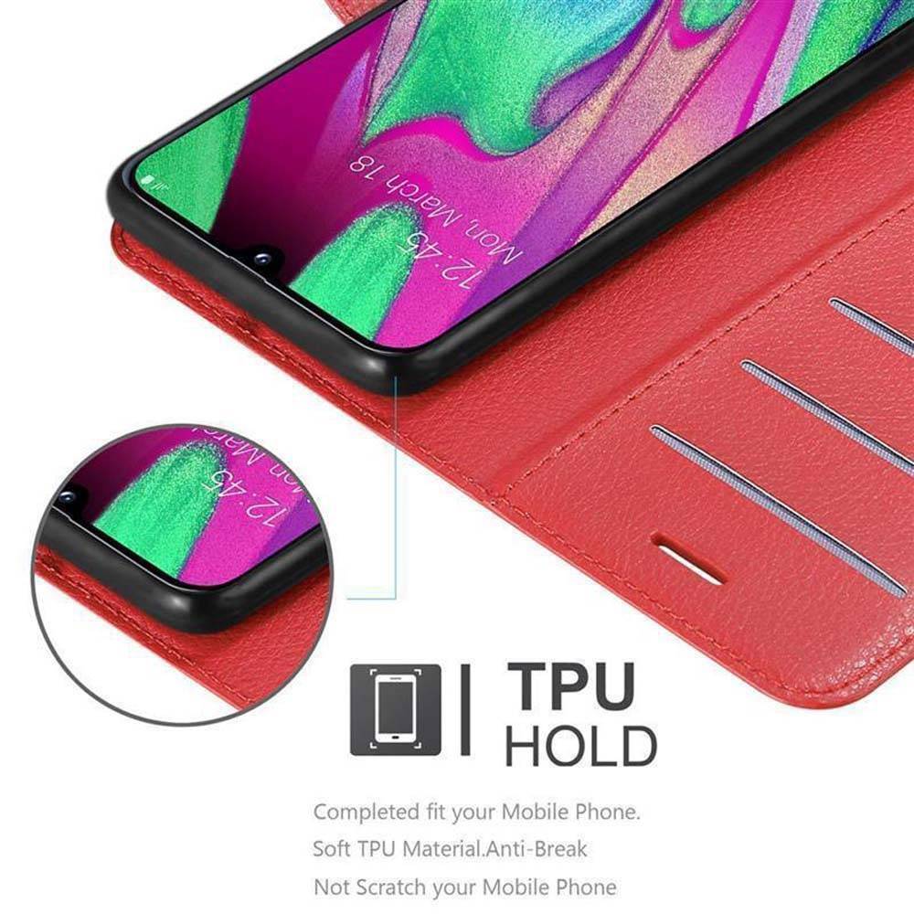 Cadorabo Hülle für Samsung Galaxy A40 Schutz Hülle in Rot Handyhülle Etui Case Cover Magnetverschluss