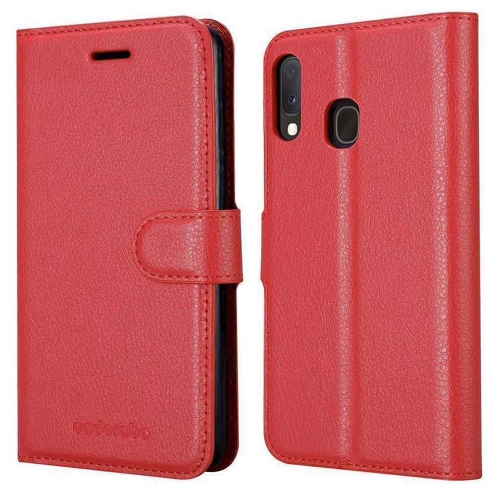 Cadorabo Hülle für Samsung Galaxy A10e / A20e Schutz Hülle in Rot Handyhülle Etui Case Cover Magnetverschluss