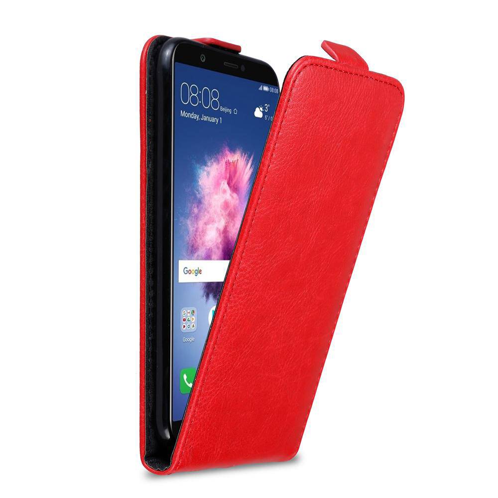 Cadorabo Hülle für Huawei P SMART 2018 / Enjoy 7S Schutz Hülle in Rot Flip Etui Handyhülle Case Cover