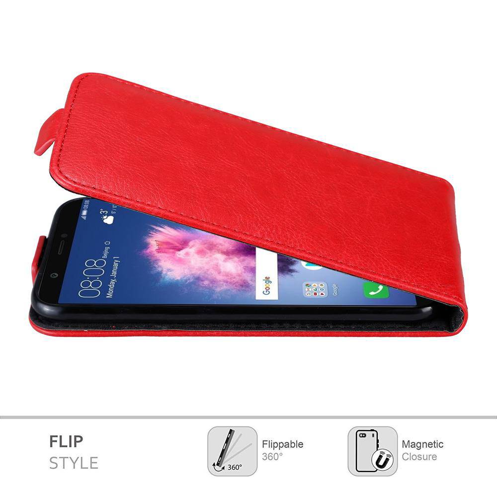 Cadorabo Hülle für Huawei P SMART 2018 / Enjoy 7S Schutz Hülle in Rot Flip Etui Handyhülle Case Cover