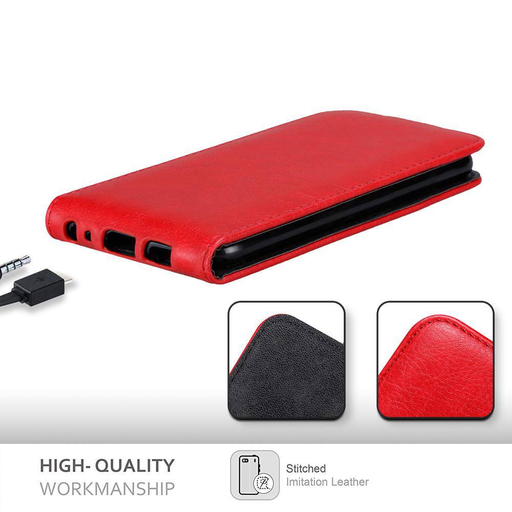 Cadorabo Hülle für Huawei P SMART 2018 / Enjoy 7S Schutz Hülle in Rot Flip Etui Handyhülle Case Cover