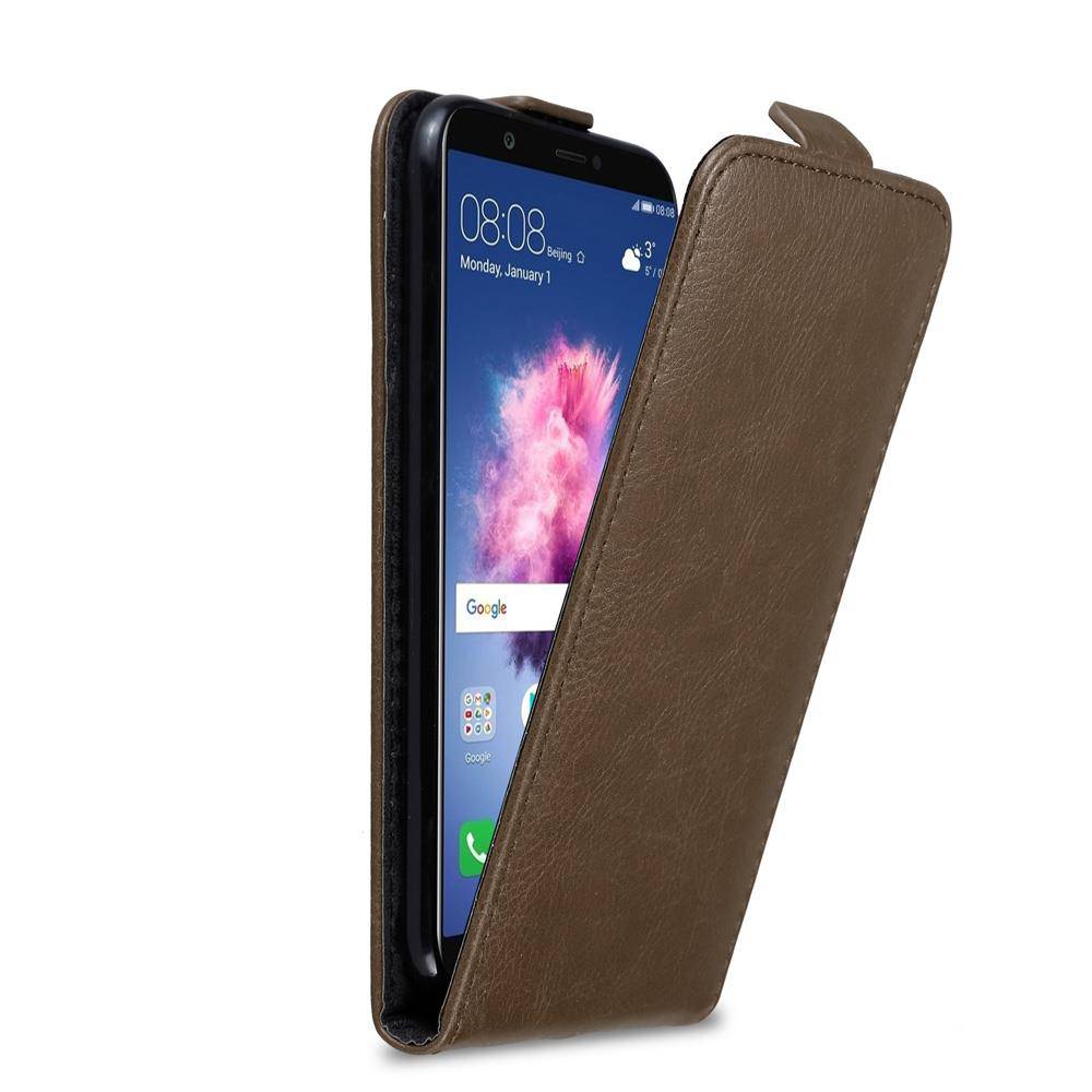 Cadorabo Hülle für Huawei P SMART 2018 / Enjoy 7S Schutz Hülle in Braun Flip Etui Handyhülle Case Cover