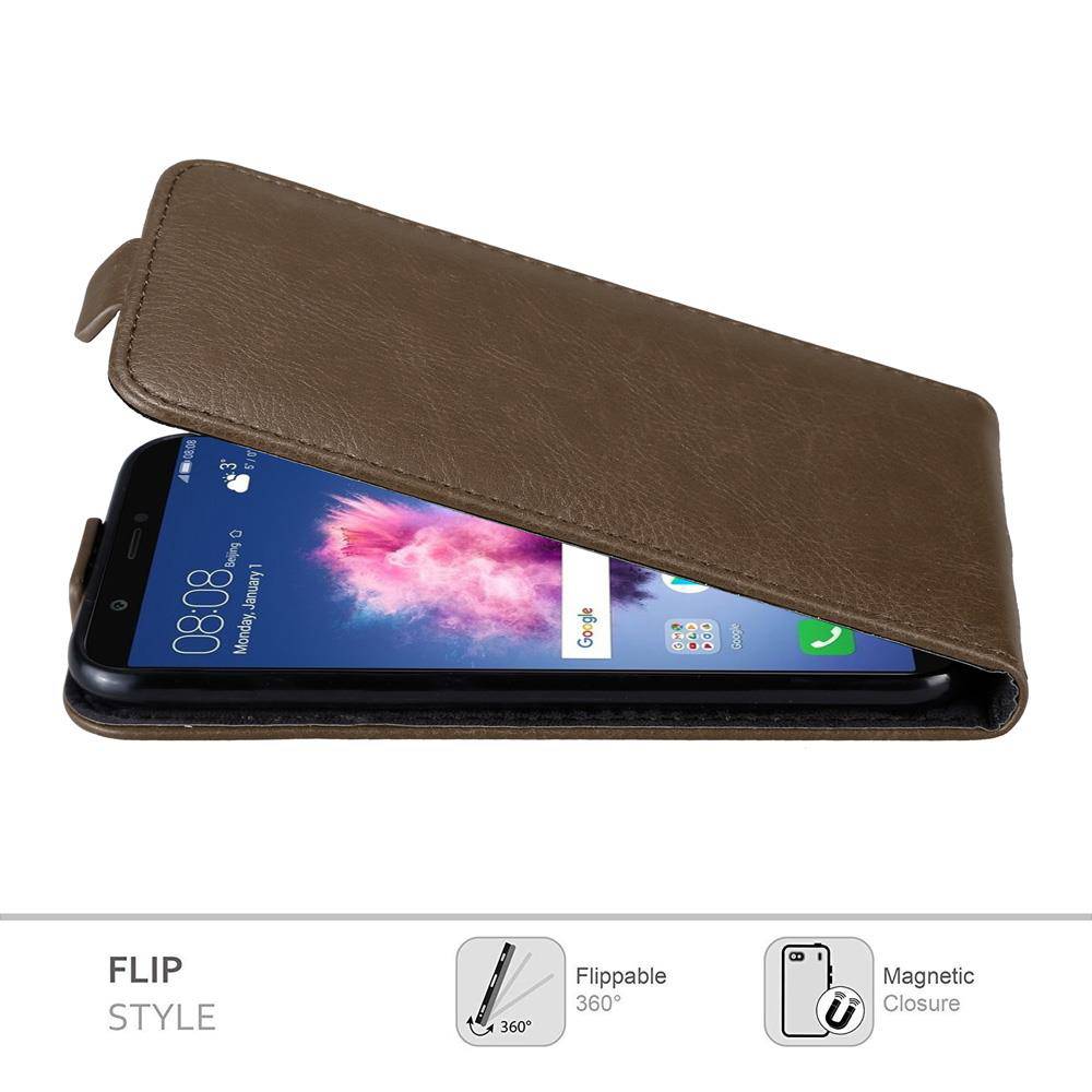 Cadorabo Hülle für Huawei P SMART 2018 / Enjoy 7S Schutz Hülle in Braun Flip Etui Handyhülle Case Cover