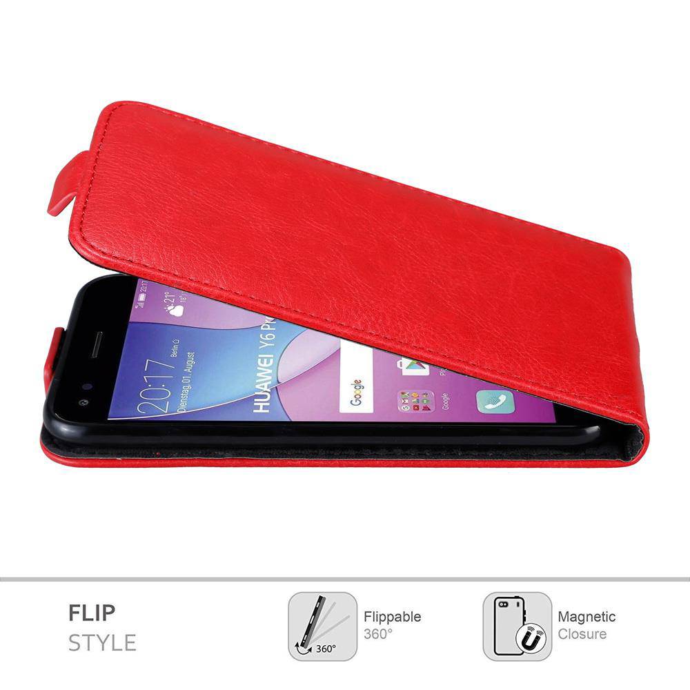 Cadorabo Hülle für Huawei Y6 PRO 2017 Schutz Hülle in Rot Flip Etui Handyhülle Case Cover