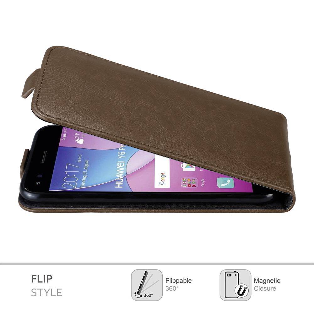 Cadorabo Hülle für Huawei Y6 PRO 2017 Schutz Hülle in Braun Flip Etui Handyhülle Case Cover
