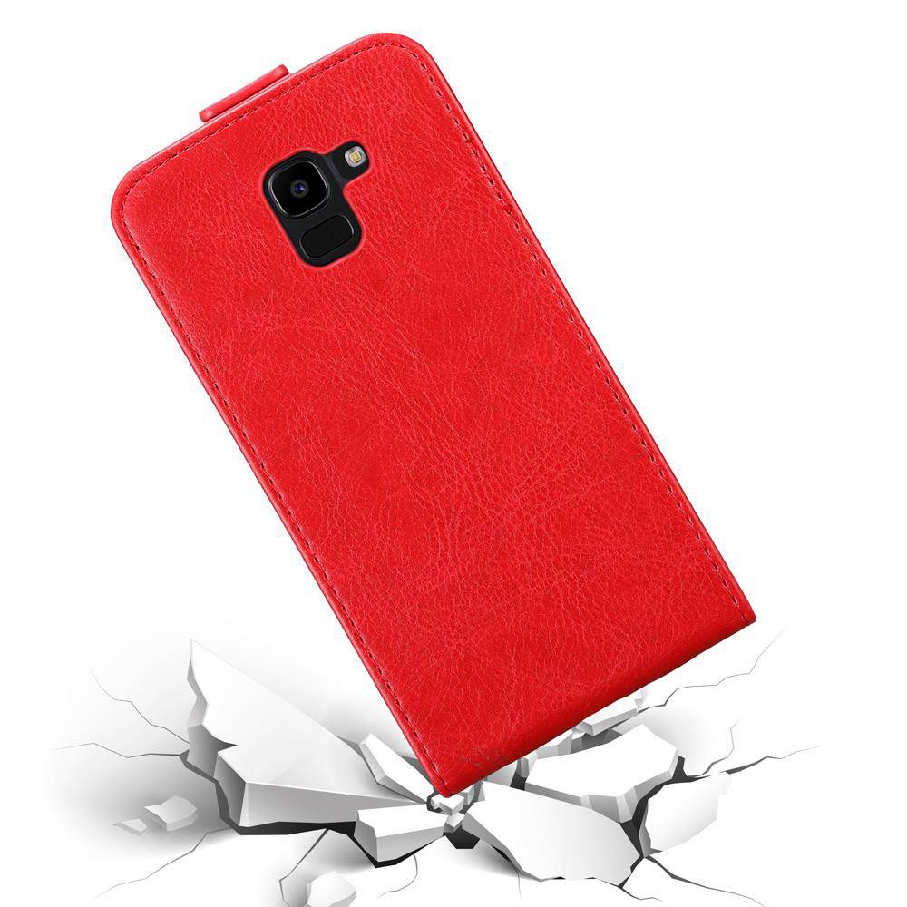 Cadorabo Hülle für Samsung Galaxy J6 2018 Schutz Hülle in Rot Flip Etui Handyhülle Case Cover