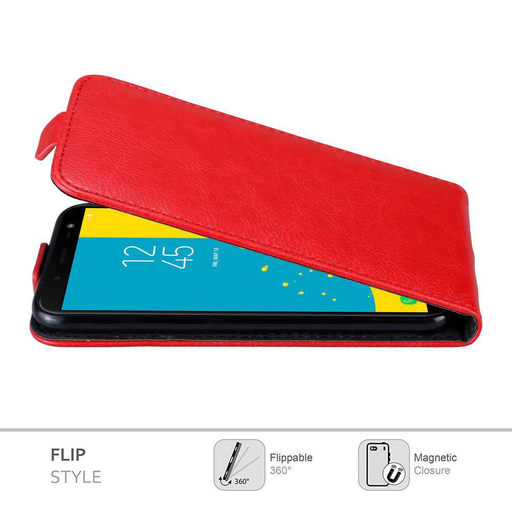 Cadorabo Hülle für Samsung Galaxy J6 2018 Schutz Hülle in Rot Flip Etui Handyhülle Case Cover