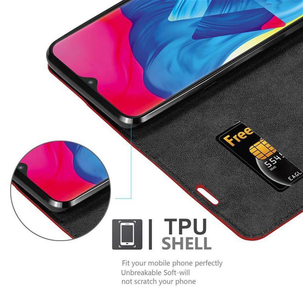 Cadorabo Hülle für Samsung Galaxy A10 / M10 Schutz Hülle in Rot Handyhülle Etui Case Cover Magnetverschluss