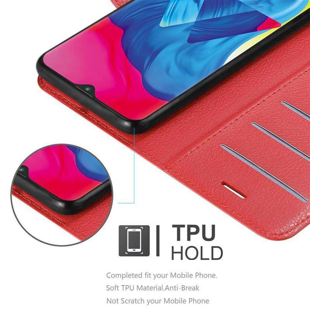 Cadorabo Hülle für Samsung Galaxy A10 / M10 Schutz Hülle in Rot Handyhülle Etui Case Cover Magnetverschluss