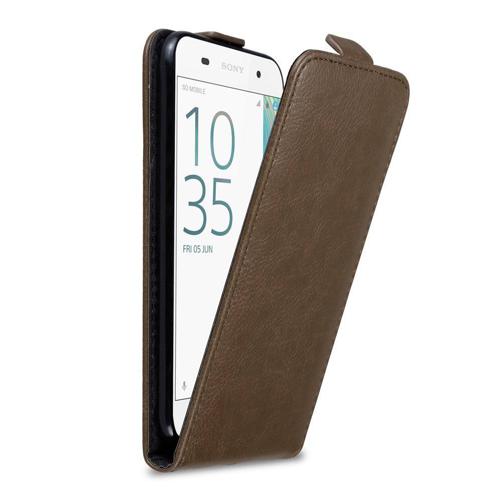 Cadorabo Hülle für Sony Xperia E5 Schutz Hülle in Braun Flip Etui Handyhülle Case Cover