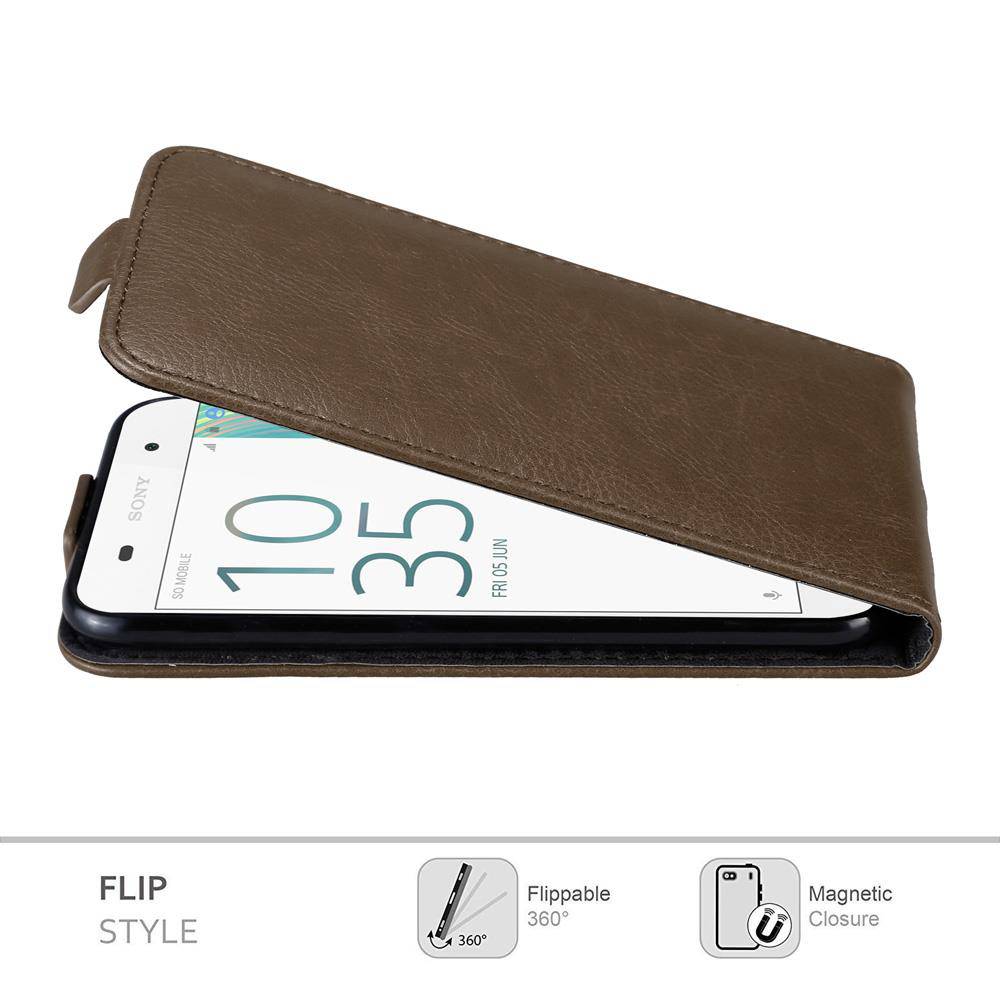 Cadorabo Hülle für Sony Xperia E5 Schutz Hülle in Braun Flip Etui Handyhülle Case Cover