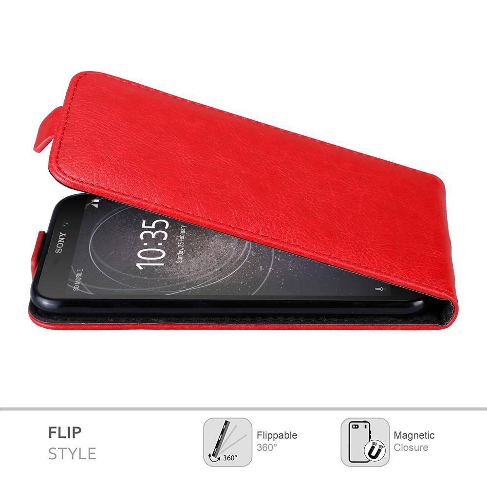 Cadorabo Hülle für Sony Xperia L2 Schutz Hülle in Rot Flip Etui Handyhülle Case Cover