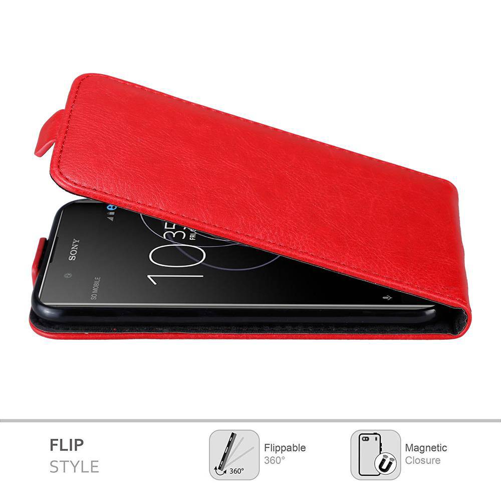 Cadorabo Hülle für Sony Xperia XA1 PLUS Schutz Hülle in Rot Flip Etui Handyhülle Case Cover