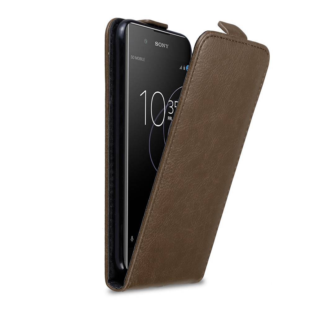 Cadorabo Hülle für Sony Xperia XA1 PLUS Schutz Hülle in Braun Flip Etui Handyhülle Case Cover