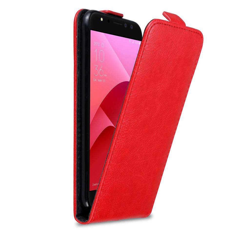 Cadorabo Hülle für Asus ZenFone 4 Selfie PRO Schutz Hülle in Rot Flip Etui Handyhülle Case Cover