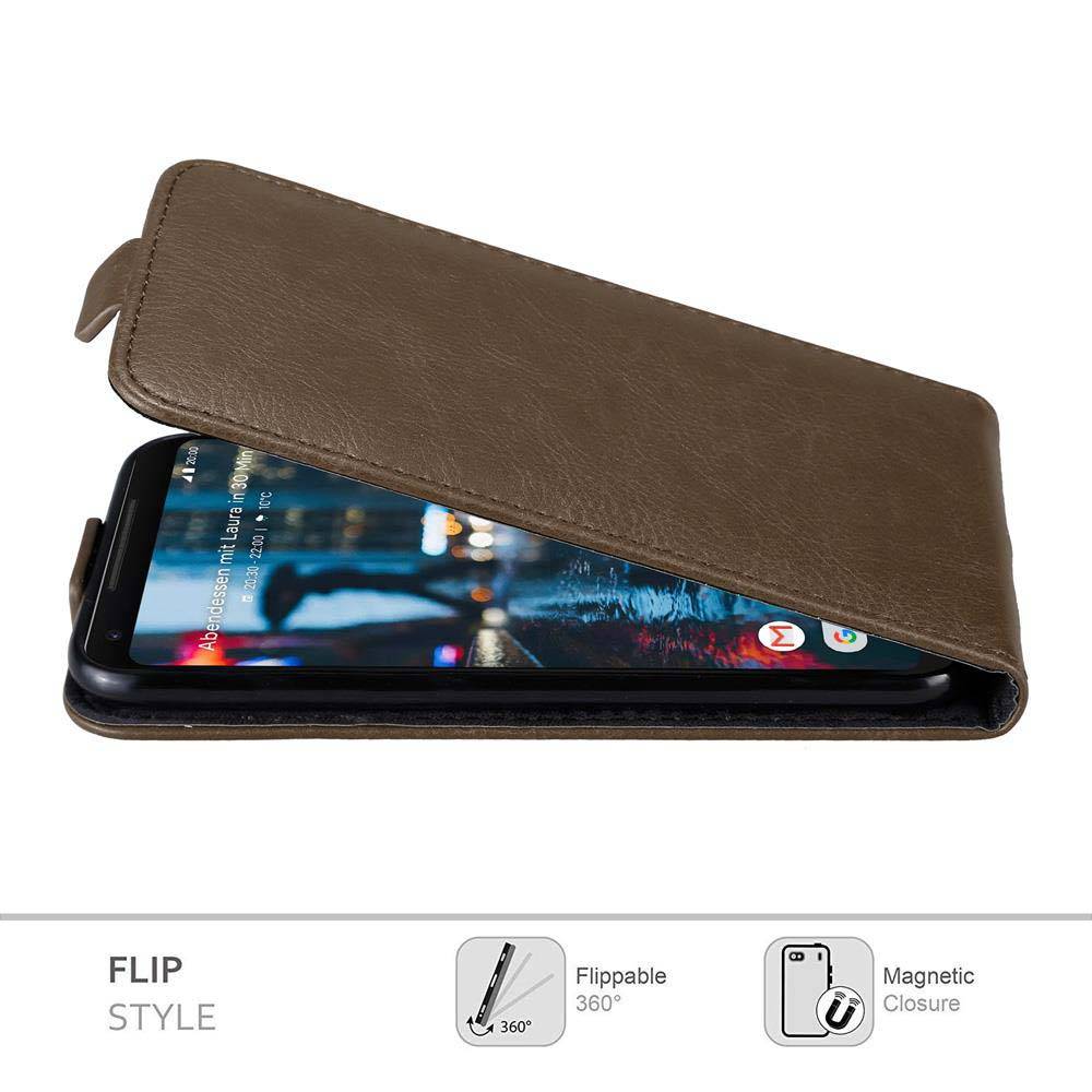 Cadorabo Hülle für Google PIXEL 2 XL Schutz Hülle in Braun Flip Etui Handyhülle Case Cover