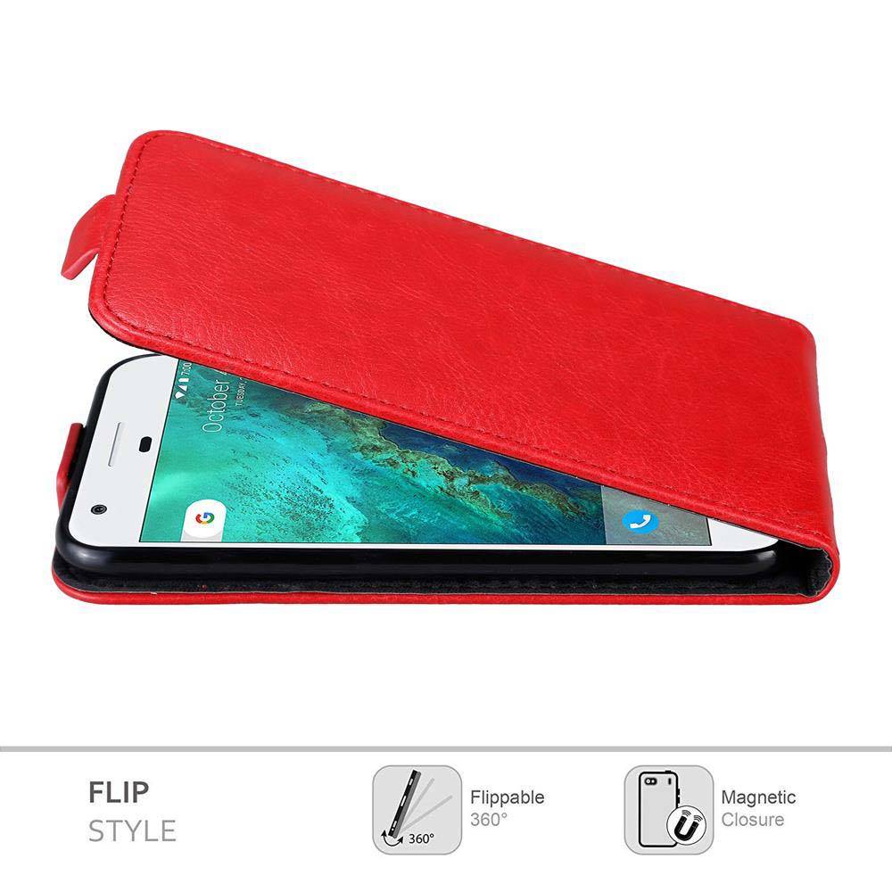 Cadorabo Hülle für Google PIXEL Schutz Hülle in Rot Flip Etui Handyhülle Case Cover