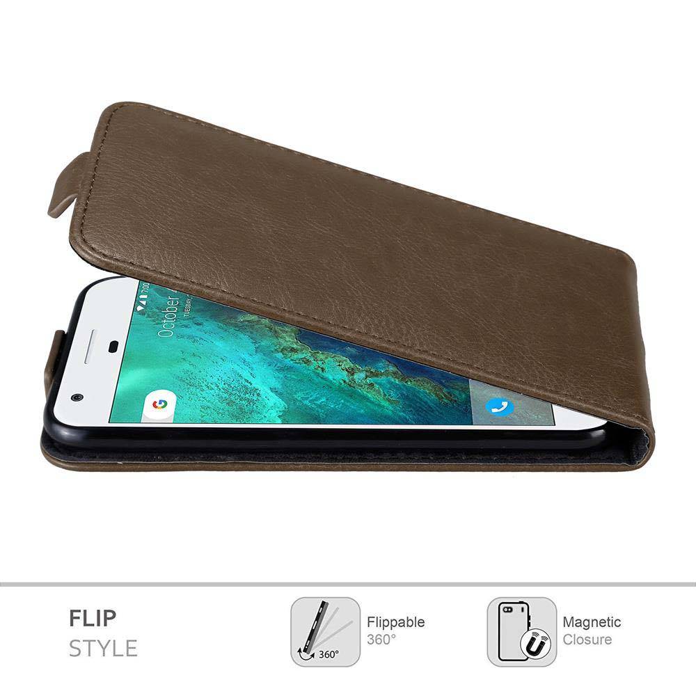 Cadorabo Hülle für Google PIXEL Schutz Hülle in Braun Flip Etui Handyhülle Case Cover