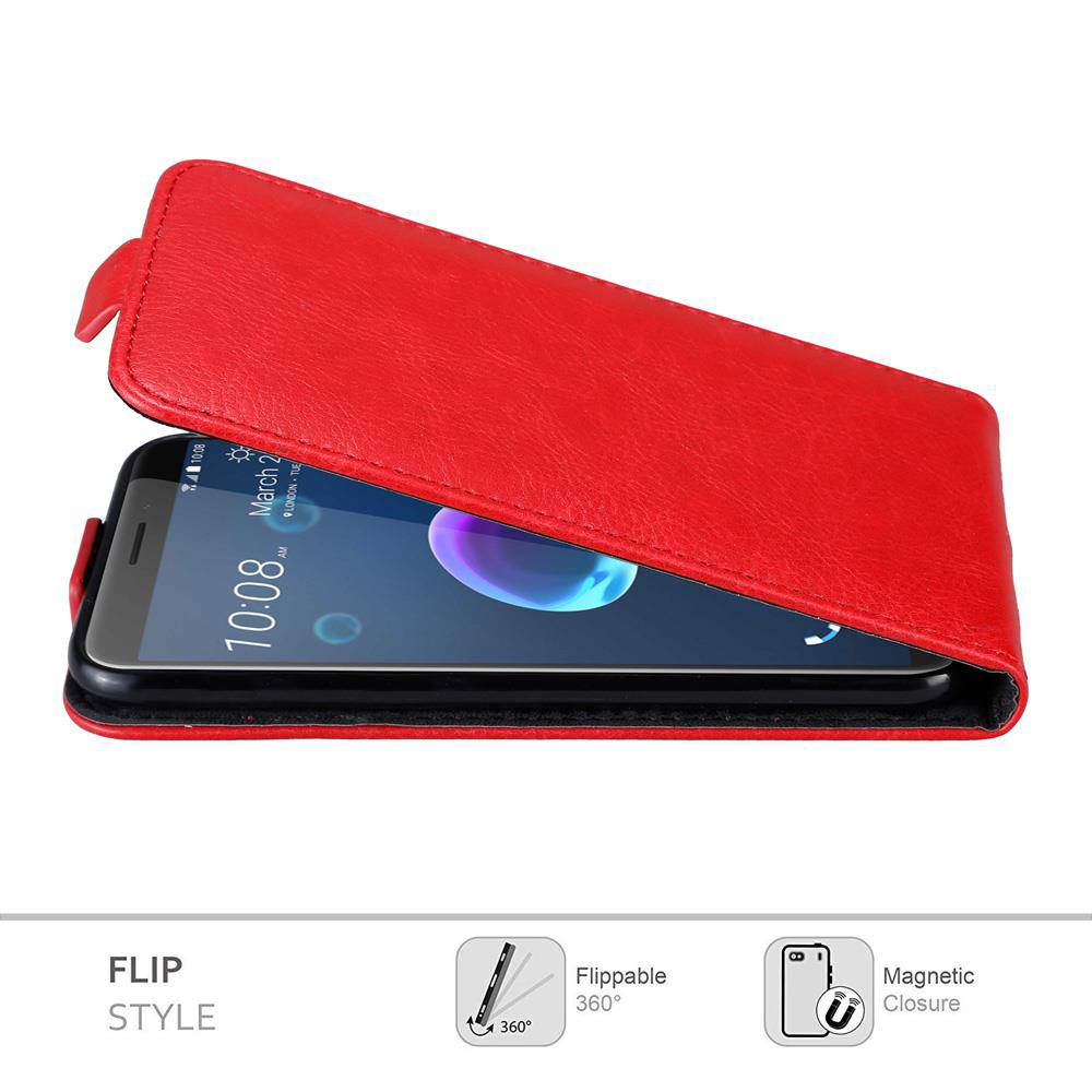 Cadorabo Hülle für HTC Desire 12 Schutz Hülle in Rot Flip Etui Handyhülle Case Cover