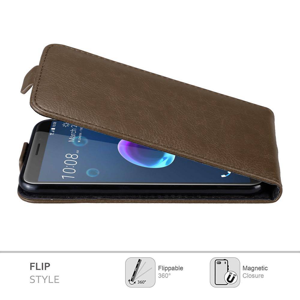Cadorabo Hülle für HTC Desire 12 Schutz Hülle in Braun Flip Etui Handyhülle Case Cover