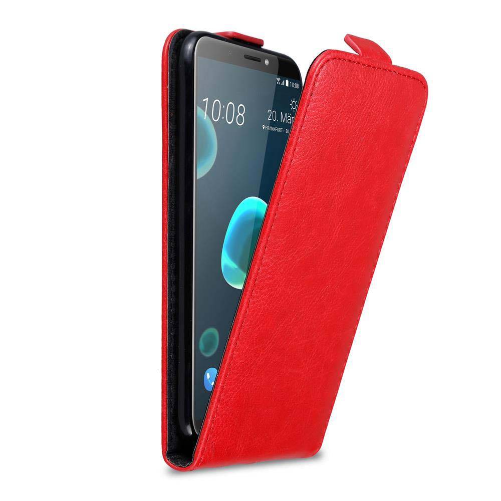 Cadorabo Hülle für HTC Desire 12 PLUS Schutz Hülle in Rot Flip Etui Handyhülle Case Cover