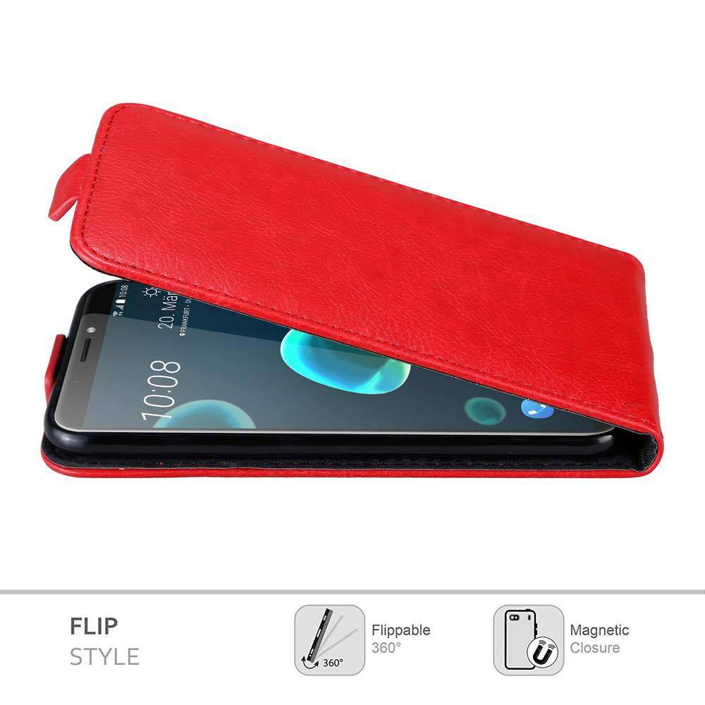 Cadorabo Hülle für HTC Desire 12 PLUS Schutz Hülle in Rot Flip Etui Handyhülle Case Cover