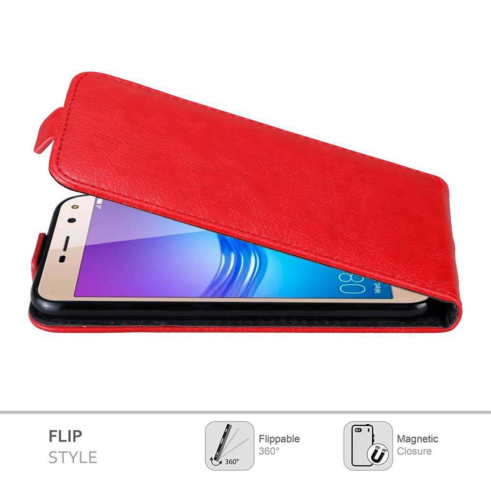 Cadorabo Hülle für Huawei Y5 2017 / Y6 2017 Schutz Hülle in Rot Flip Etui Handyhülle Case Cover