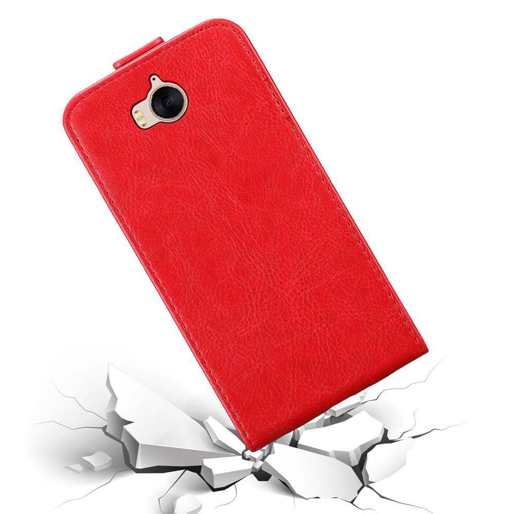 Cadorabo Hülle für Huawei Y5 2017 / Y6 2017 Schutz Hülle in Rot Flip Etui Handyhülle Case Cover