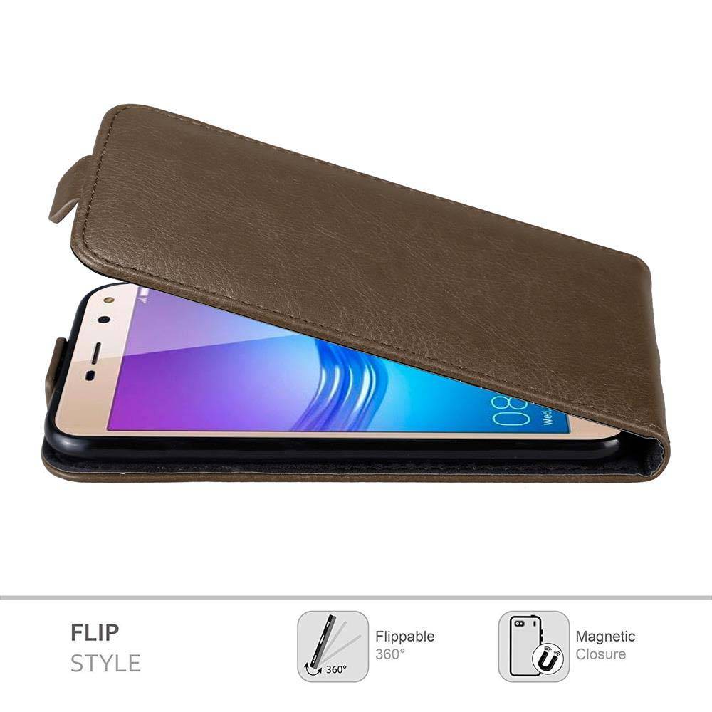 Cadorabo Hülle für Huawei Y5 2017 / Y6 2017 Schutz Hülle in Braun Flip Etui Handyhülle Case Cover
