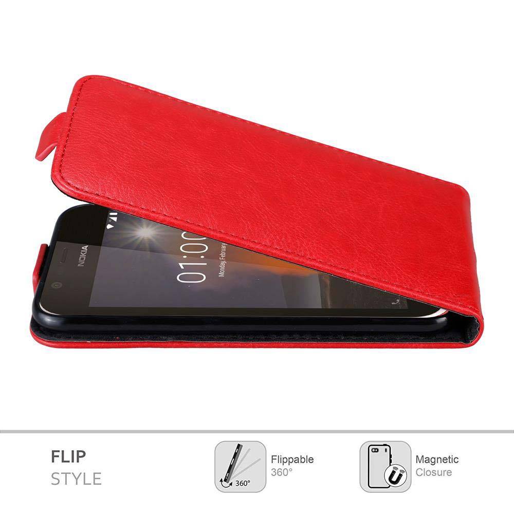 Cadorabo Hülle für Nokia 1 2018 Schutz Hülle in Rot Flip Etui Handyhülle Case Cover
