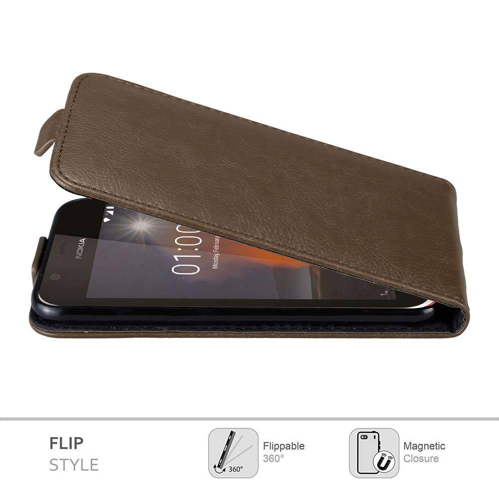 Cadorabo Hülle für Nokia 1 2018 Schutz Hülle in Braun Flip Etui Handyhülle Case Cover