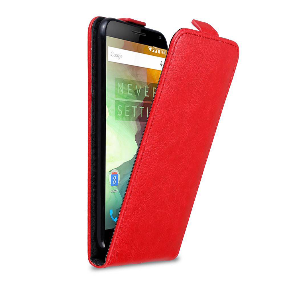 Cadorabo Hülle für OnePlus 2 Schutz Hülle in Rot Flip Etui Handyhülle Case Cover