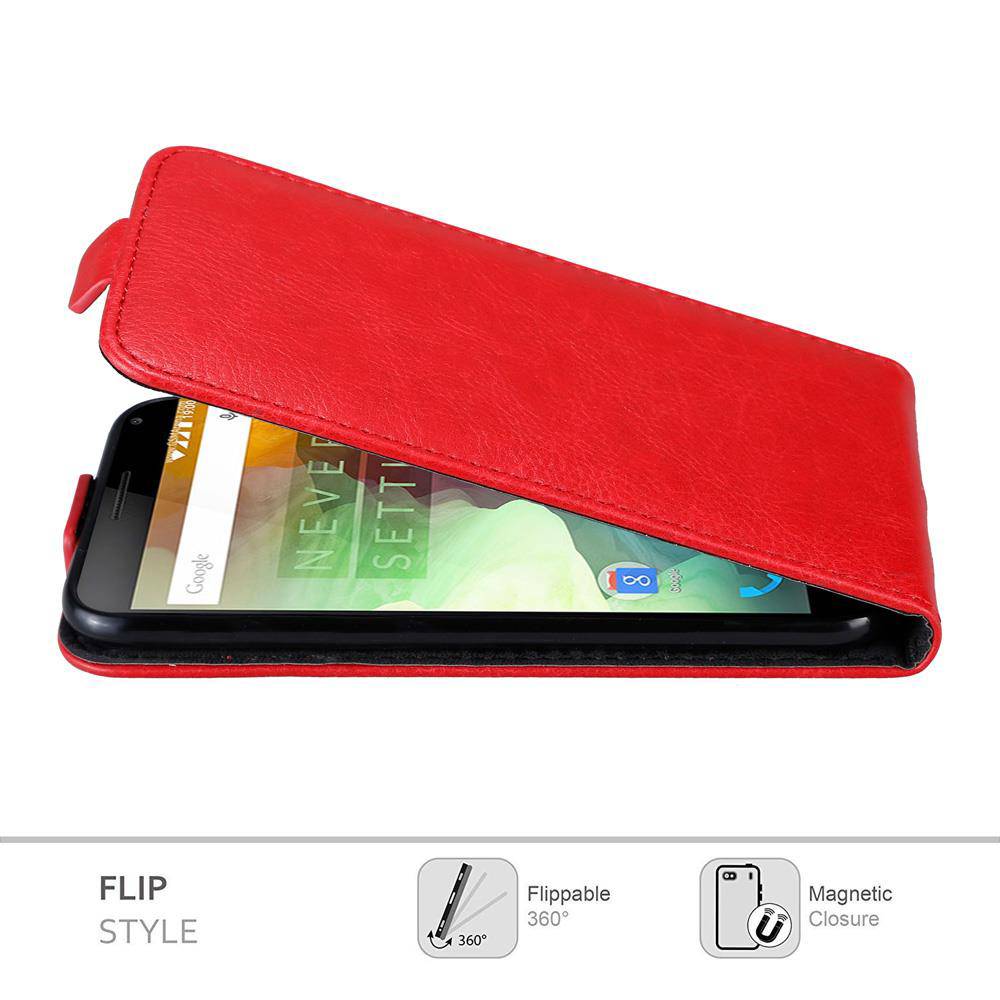 Cadorabo Hülle für OnePlus 2 Schutz Hülle in Rot Flip Etui Handyhülle Case Cover