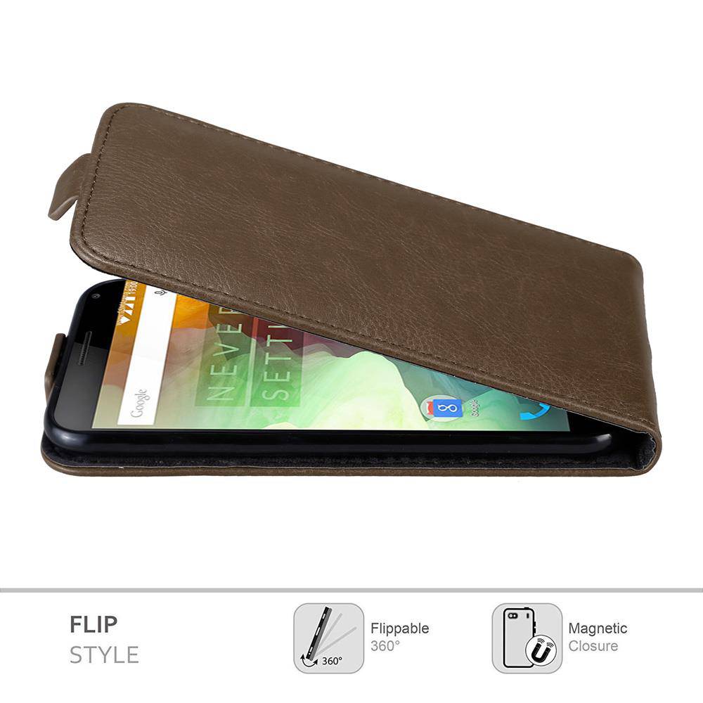 Cadorabo Hülle für OnePlus 2 Schutz Hülle in Braun Flip Etui Handyhülle Case Cover