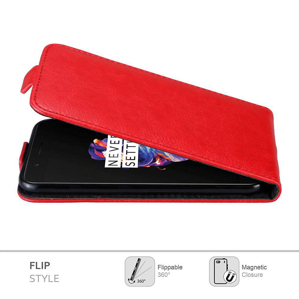 Cadorabo Hülle für OnePlus 5 Schutz Hülle in Rot Flip Etui Handyhülle Case Cover