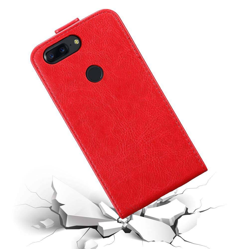 Cadorabo Hülle für OnePlus 5T Schutz Hülle in Rot Flip Etui Handyhülle Case Cover