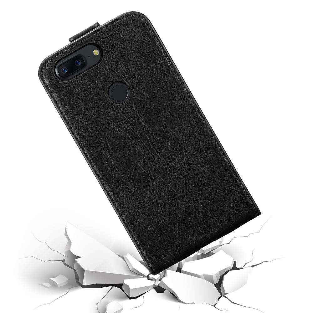 Cadorabo Hülle für OnePlus 5T Schutz Hülle in Schwarz Flip Etui Handyhülle Case Cover